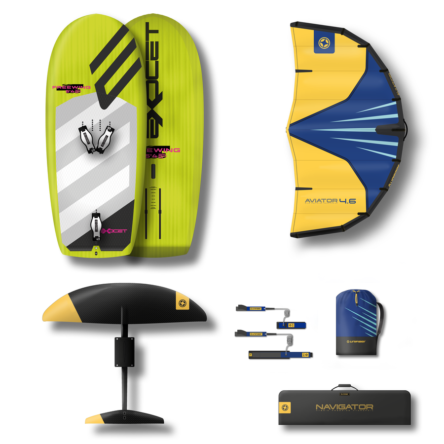 Wingset Exocet Free Wing 5'10 & 5.3m Wing, 1600 Front Wing Foil and Leash